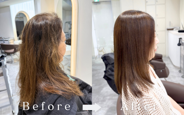 BONDZSALONで行った自然な仕上がりの縮毛矯正ビフォーアフター